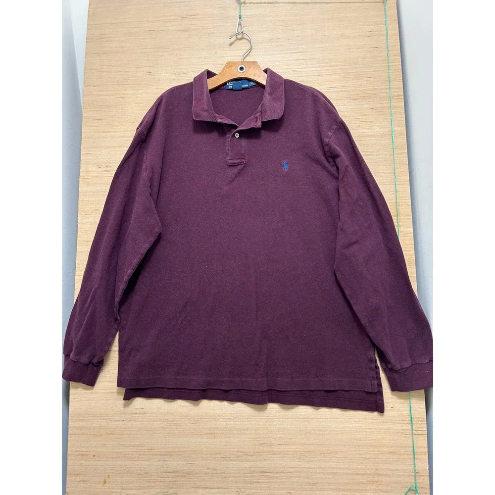 Polo Ralph Lauren Long‎ Sleeve Polo Shirt Burgundy Mens XL Embroidered Pony